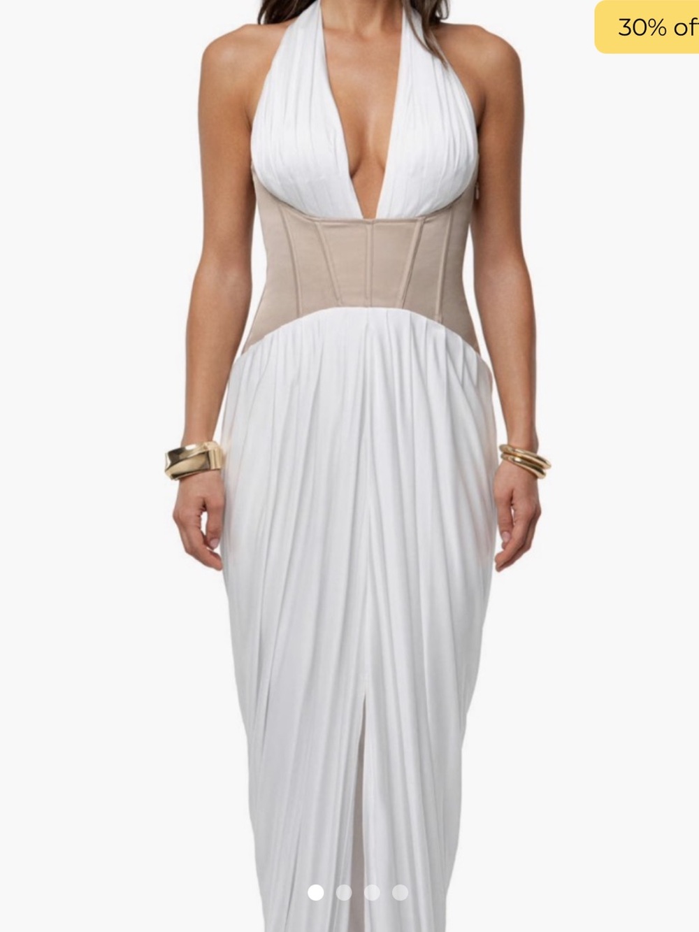 JLUXLABEL White Halter Maxi Dress with Beige Waist Corset